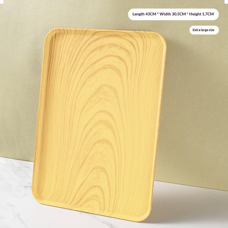 Wood Grain Plastic Food Serving Tray Stackable Dessert Fruit Tray Tea Tray Large Capacity Storage Tray Kitchen Stoage Organizer