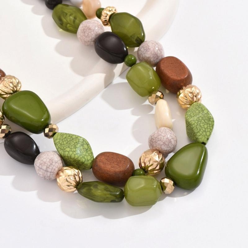 Artistic Vintage Inspired Thick Beaded Collar Necklace Featuring Mixed Charm And Adjustable Closure Design Jewelry