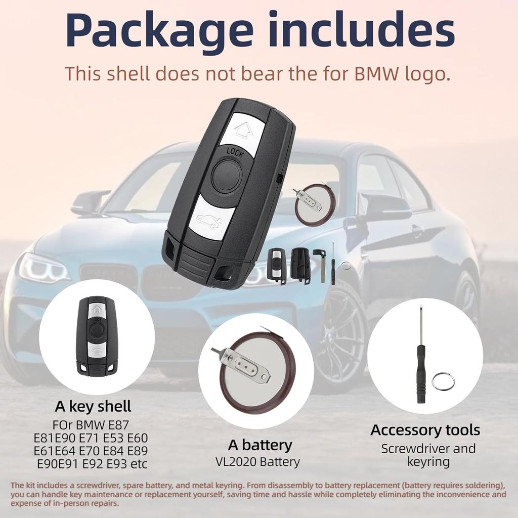 car Key Shell for BMW E87 E81 E90 E71 E53 E60 E61 E64 E70 E84 E89 E90 E91 E92 E93 BMW Key Case with Screwdriver and Keyring, and VL Battery (Rear