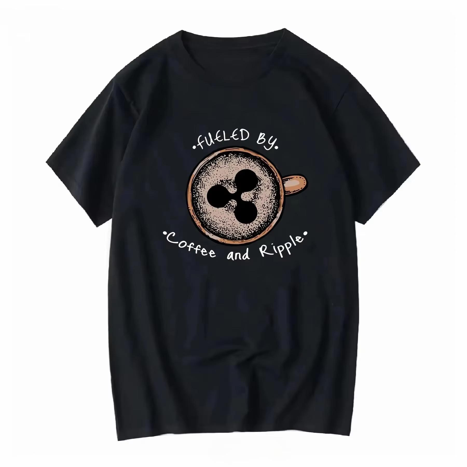 Fueled By Coffee and Ripple XRP T Shirt Bitcoin Crypto Cryptocurrency Technology Short Sleeves Slightly L