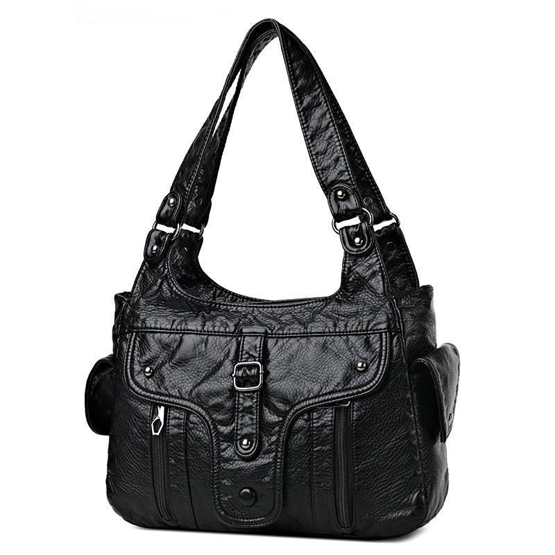 Washed leather small bag women's new fashionable large-capacity rivet soft leather mother bag casual versatile single shoulder oblique span bag