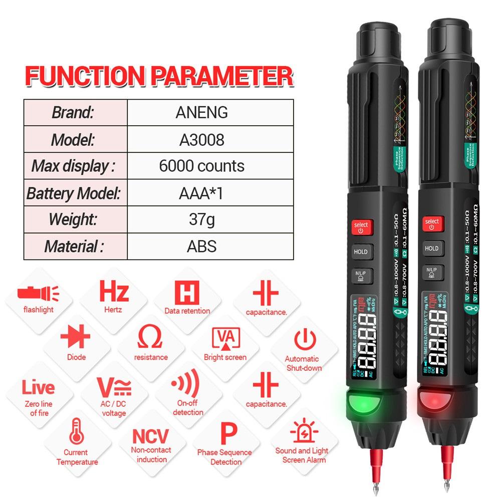 1Pack A3007 A3008 Digital  Multimeter Auto Intelligent Sensor Pen Tester