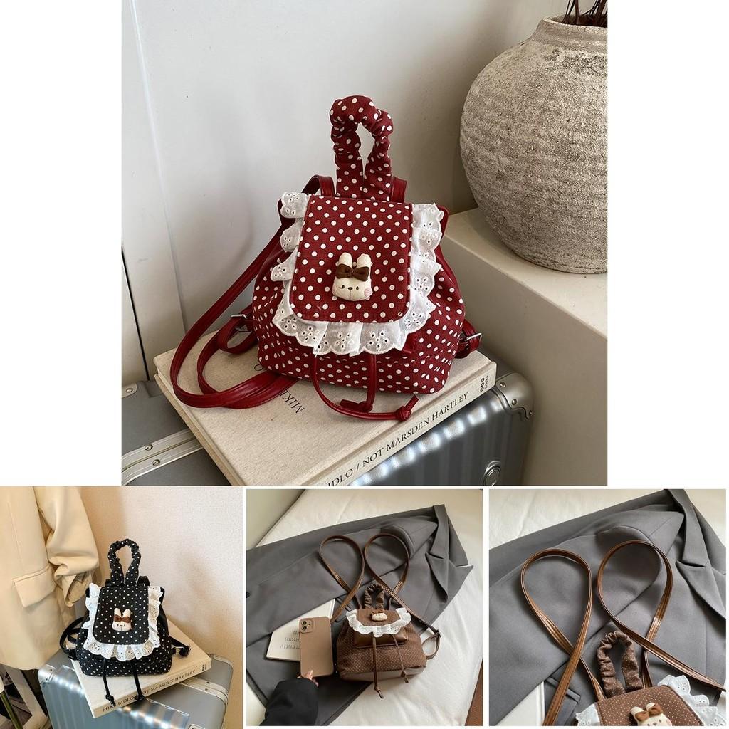 Pu Dot Pattern Mini Backpack For Women With Lace Detail For Daily Use