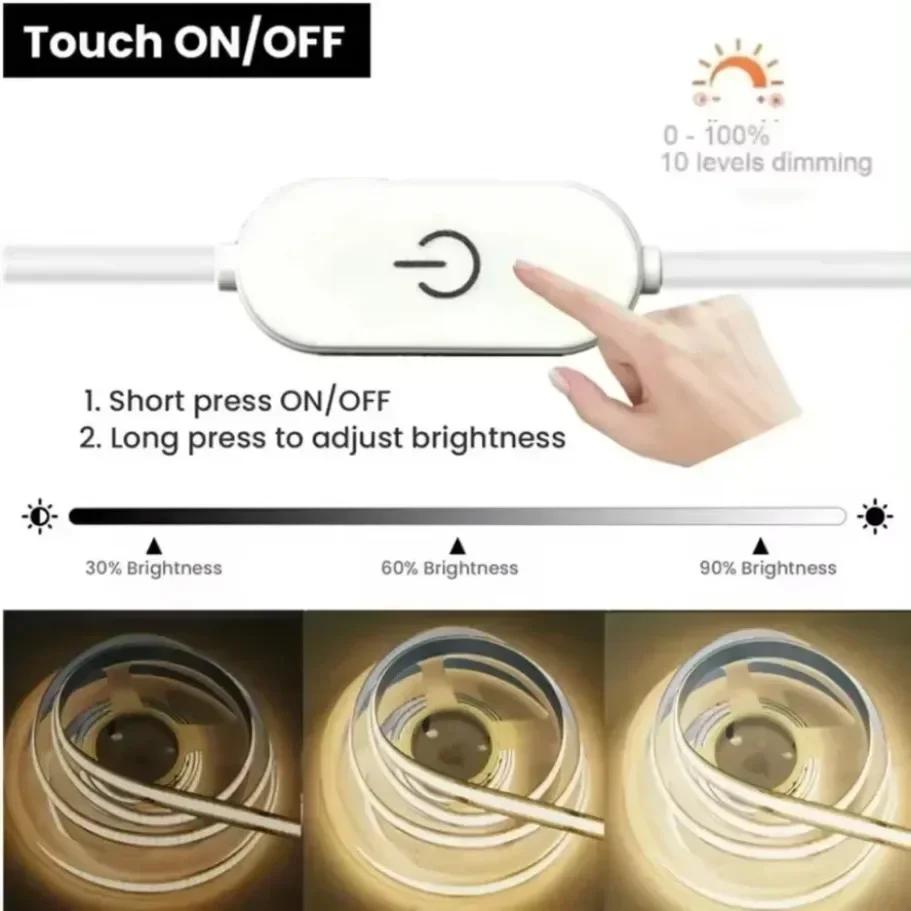 Super Jasne USB DC 5V COB Taśma LED 1m 2m 3m 4m 5m Z Czujnikiem Machania Ręką/ Ściemnianym Przełącznikiem Dotykowym/ Przełącznikiem Wciskowym 320LEDs/m