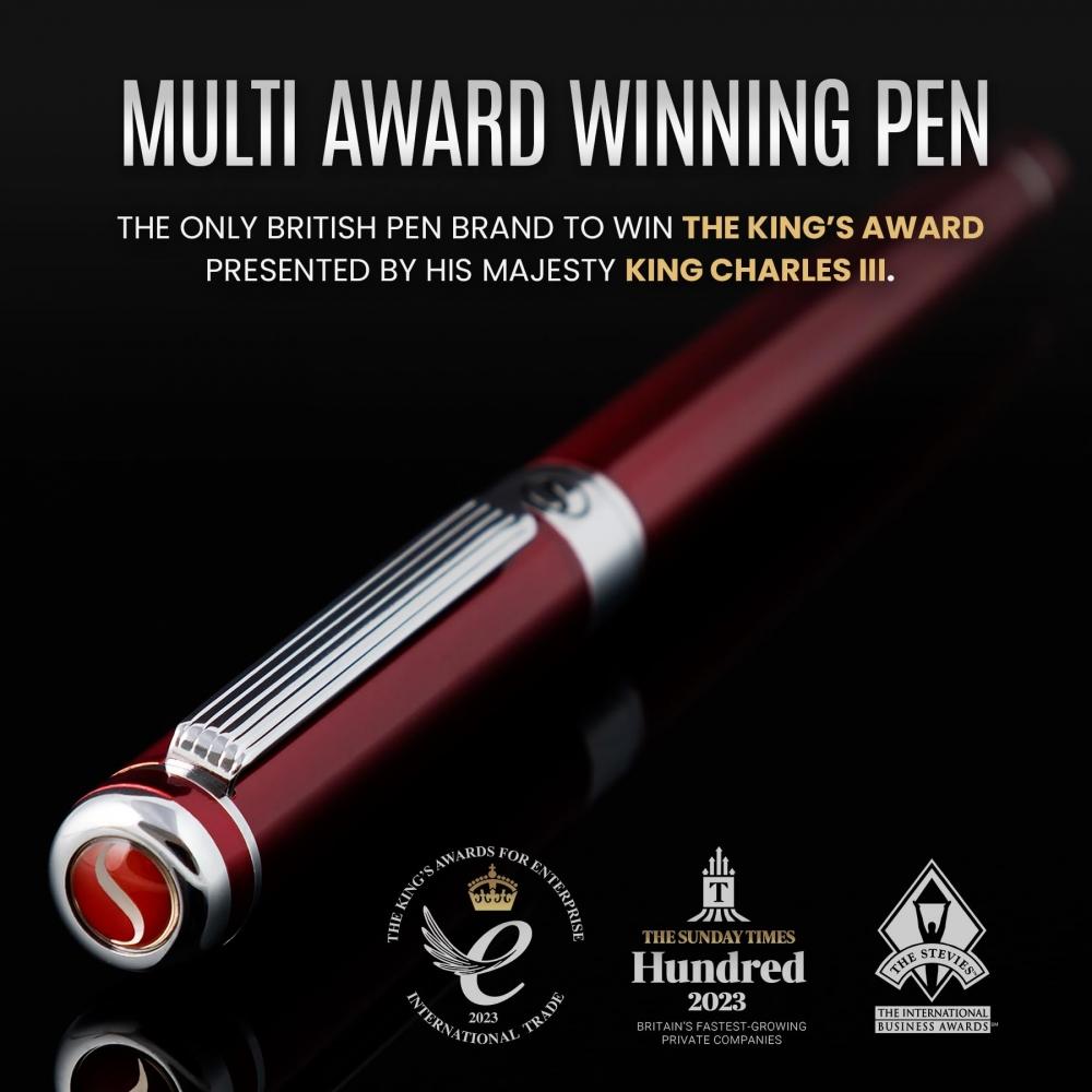 Scriveiner Deep Crimson Red Fountain Pen - Stunning Luxury Pen with Chrome Finish, Schmidt Nib (Medium), Best Pen Gift Set for Men & Women, Profession