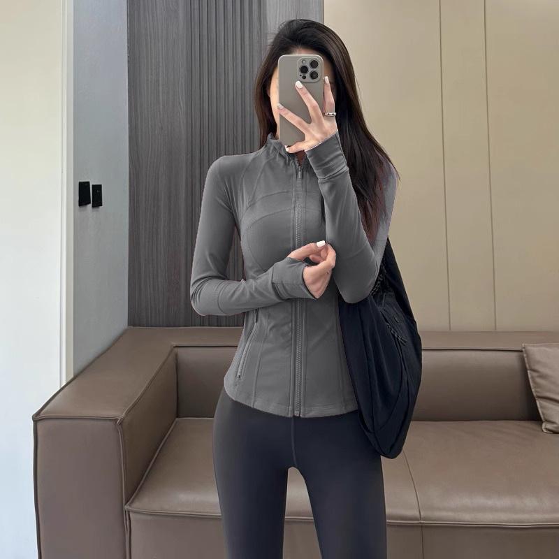 

Женская быстросохнущая куртка для бега на открытом воздухе - Длинный рукав, Застежка-молния, Облегающий крой, Спортивная одежда для йоги Large