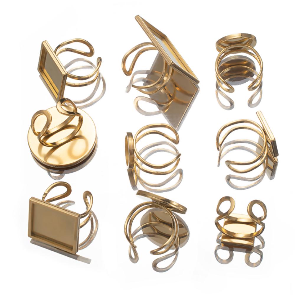 4pcs Stainless Steel Square Open Ring Settings Blank Cabochon Bases Handmade Resin Ring Trayer DIY Bezel Jewelry Making Supplies