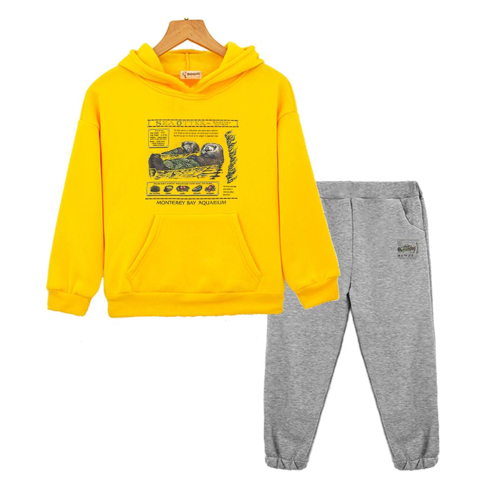 Monterey Bay Aquarium Sea Otter Hoodie Fleece Jacket Sweatshirt Boys Girls Hooded Sets Autumn 2pcs pullover+Pant Kids Clothes