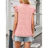Women European Style Casual Summer Hollow Out Embroidery Flounce Sleeve V Neck Shirt