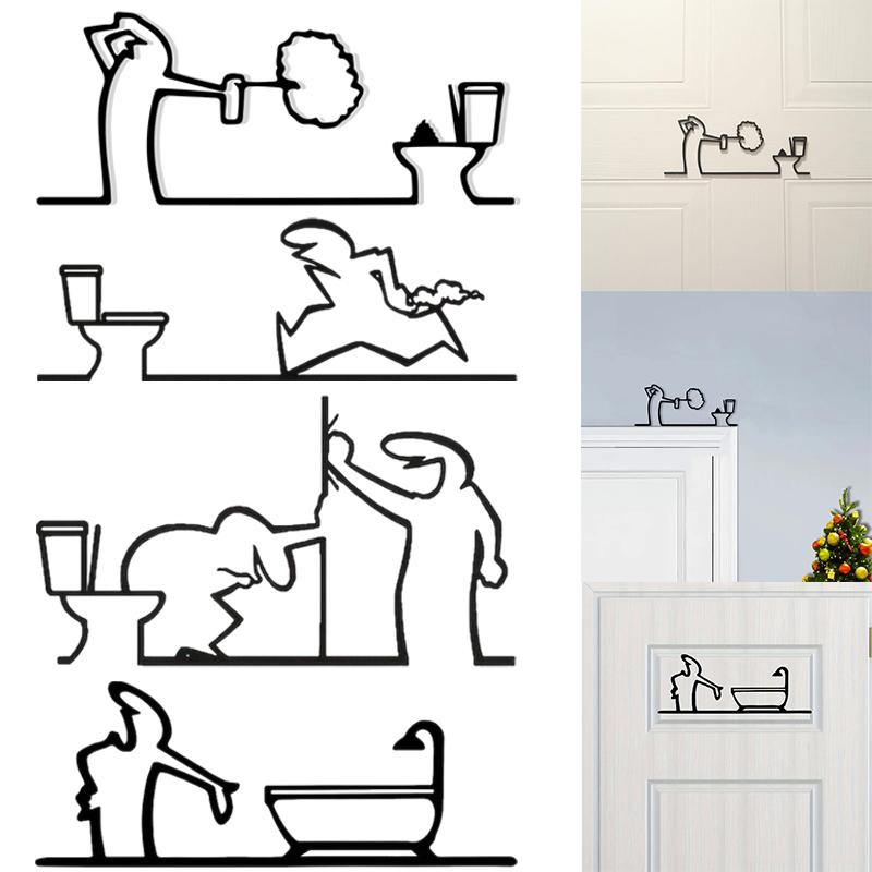 Minimalistický kovový koupelnový znak Ornament Symbol toalety Sprchová figurka Dveřní umělecký znak Domácí nástěnná umělecká dekorace Humorný design
