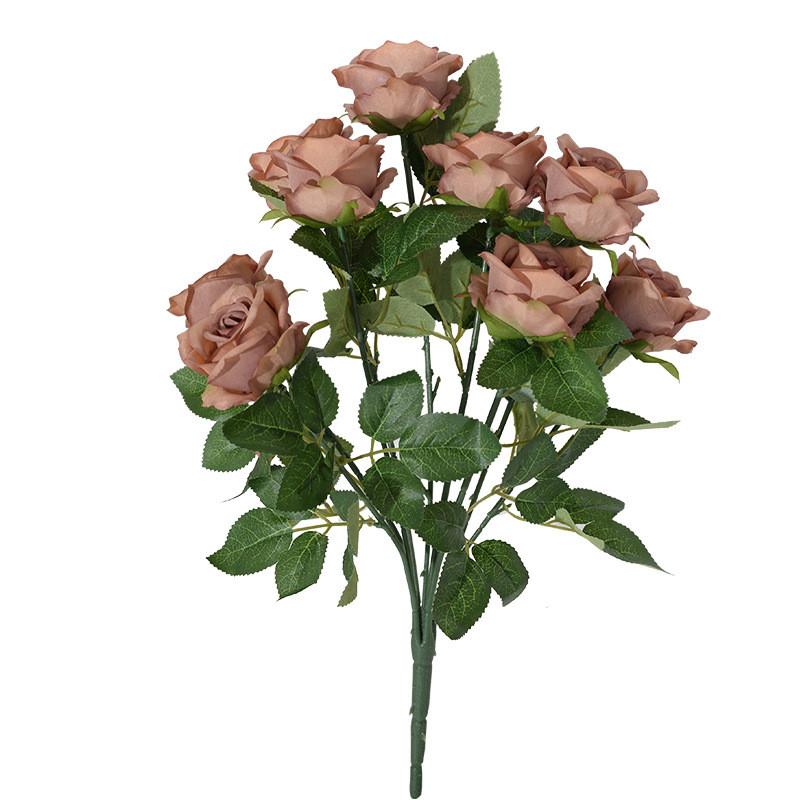 Single Of Bouquet Nine Head Roses Artificial Fake Flowers Wedding And Home Decor