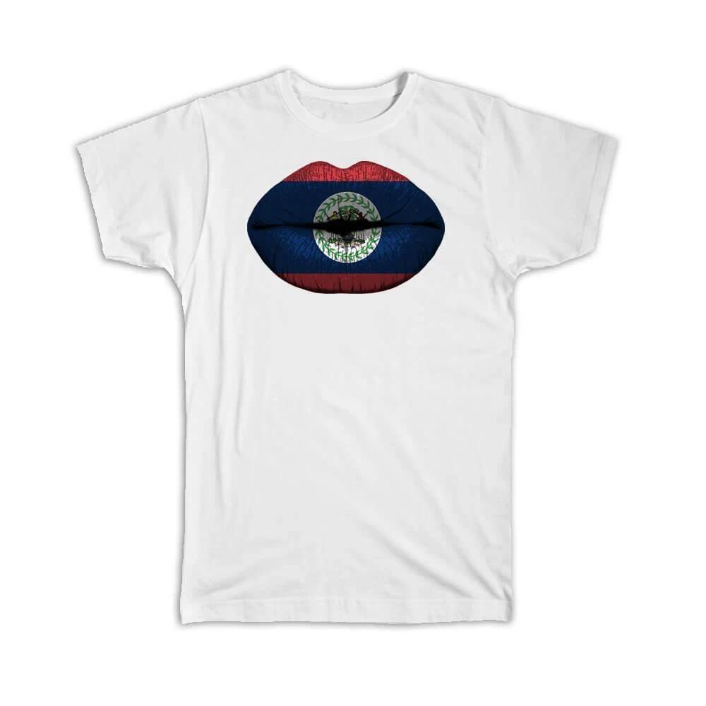 Gift T-Shirt : Lips Belizean Flag Belize Expat Country For Her Woman Feminine S