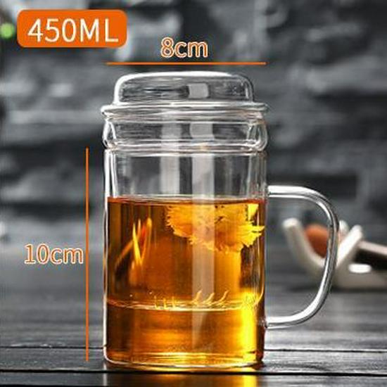 Transparent Borosilicate Glass Tea Infuser Cup with Filter - Stylish Office Tea Separator for Men and Women