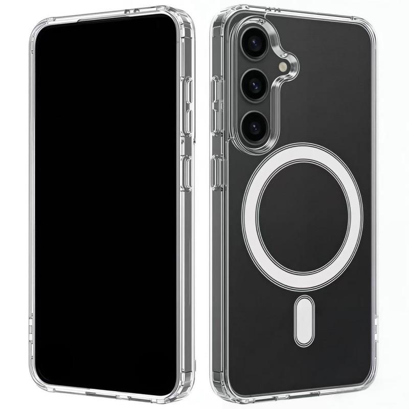For Samsung Galaxy S25 Clear Case WANLONFENG LM1 Series Compatible with MagSafe with 2Pcs Screen Films (Big Lens Hole)
