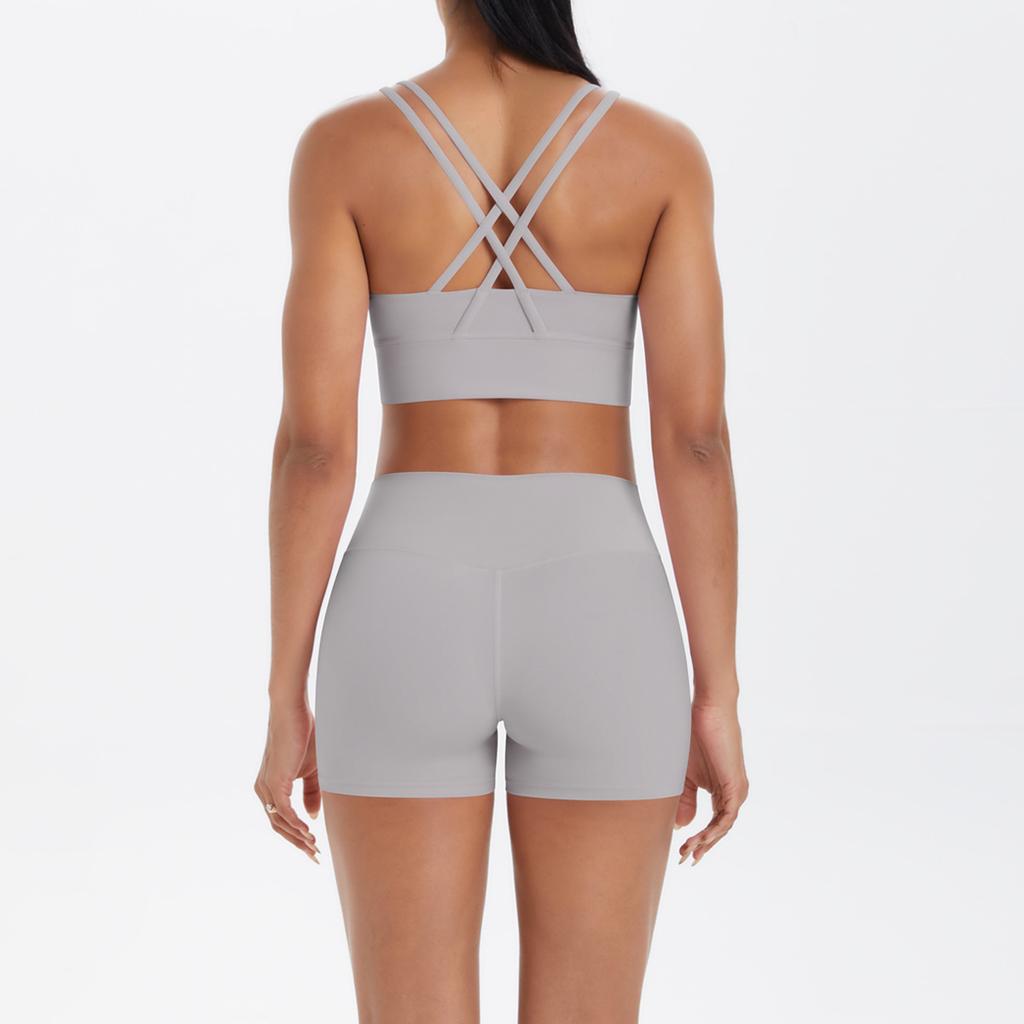 Nude Brushed Cross Back Bra, Casual Sports, Hip Lifting Shorts, Fitness Yoga Suit Two-piece Set
