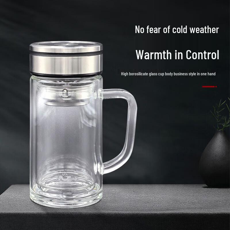Kangcheng Kangbo 380ml Double-Wall Glass Mug with Handle