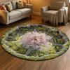 2D Visual Illusion Round Carpet Spring Garden Floor Mat Sakura Tree Design Fake Hole Effect Area Rug for Living Room Bedroom