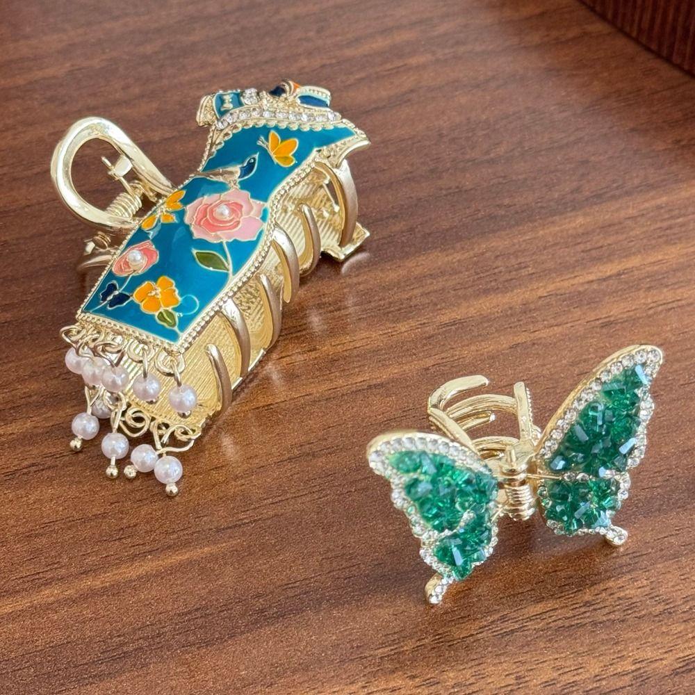 enamel Chinese Style Hair Claw Pearl Metal Shark Clip Cheongsam Design Hair Clip  Girls