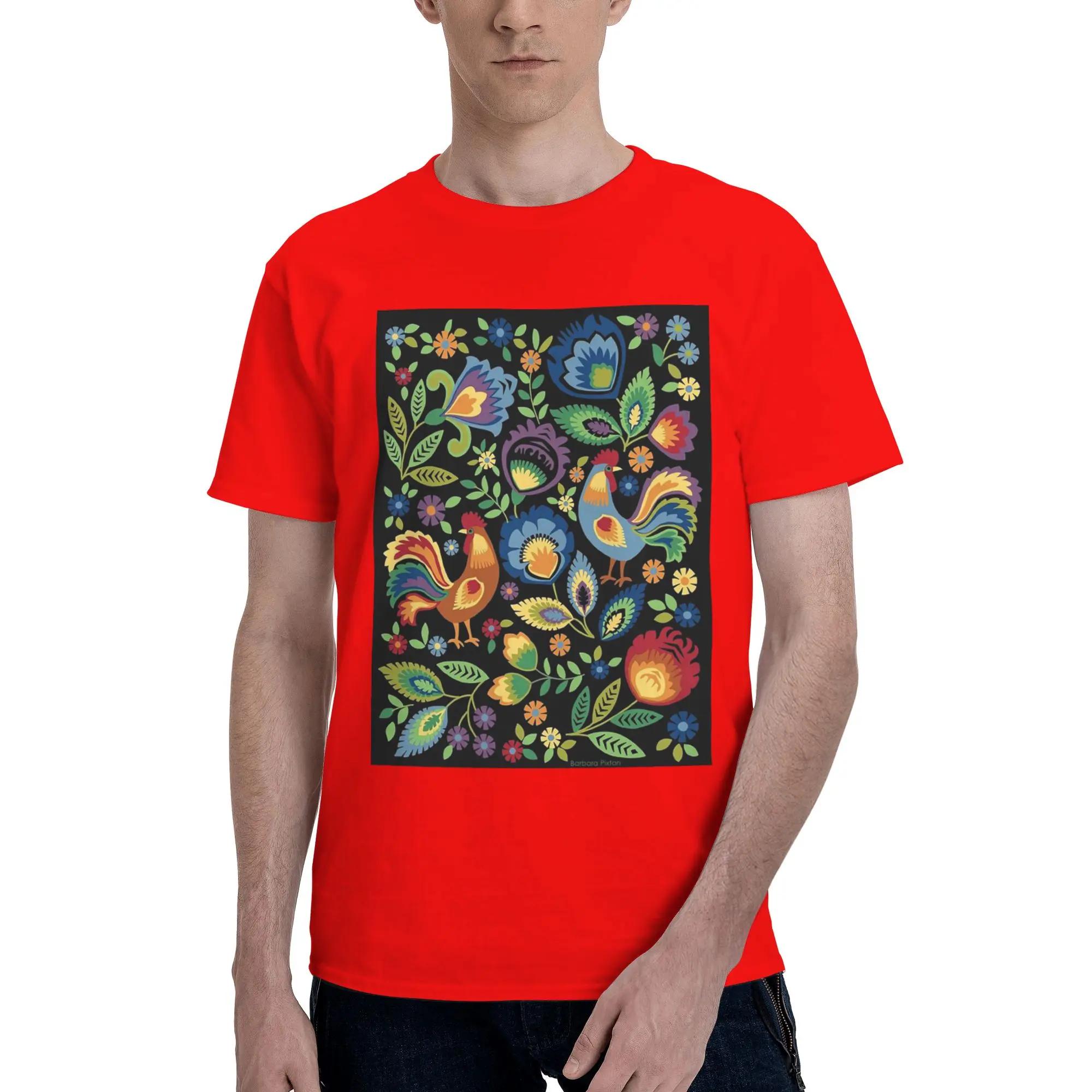 Polish Folk Roosters Men TShirt Plus Size T Shirts Mens Crew Neck Cotton Tees Short Summer Male S