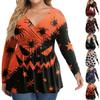 Damen Plus Size Langarm V-Ausschnitt Bluse mit Halloween-Print