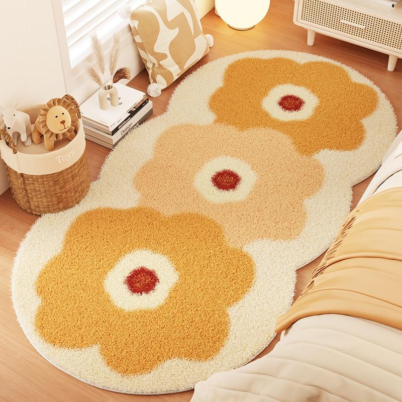 Bedroom Carpet Pink Flower Carpets Bedside Floor Mat Soft Fluffy Foot Mats Candy Color Rug Cute Sweet Girl Home Decoration Rugs