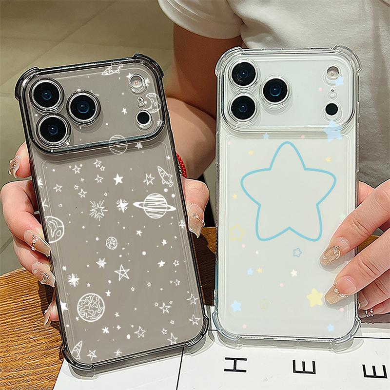 Star Moon Pattern Phone Case For iPhone 17e 17 16 15 Pro Max 14 13 Pro 16 Shockproof Clear TPU Soft Card Slot Pocket Back Cover