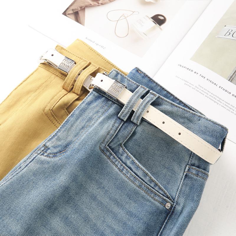 Yellow Retro High-Waist Wide Leg Jeans for Women - 2025 Spring/Autumn Slim Fit Cropped Pants