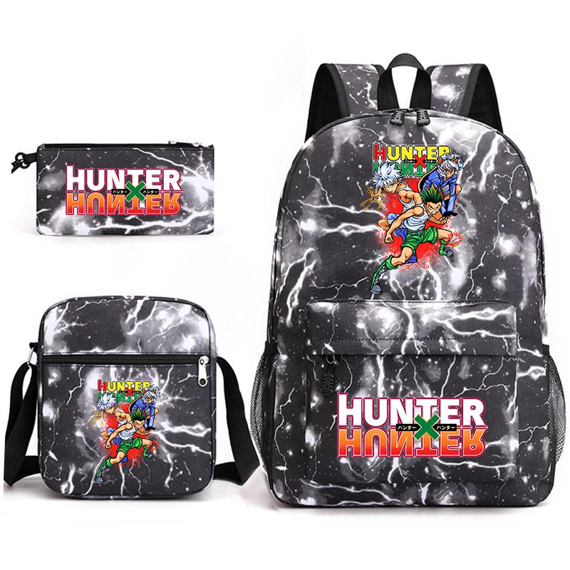 Hunter X Hunter Anime Print Student Backpack Casual Daypack for Boys Girls with Pencil Case 3 Piece Set