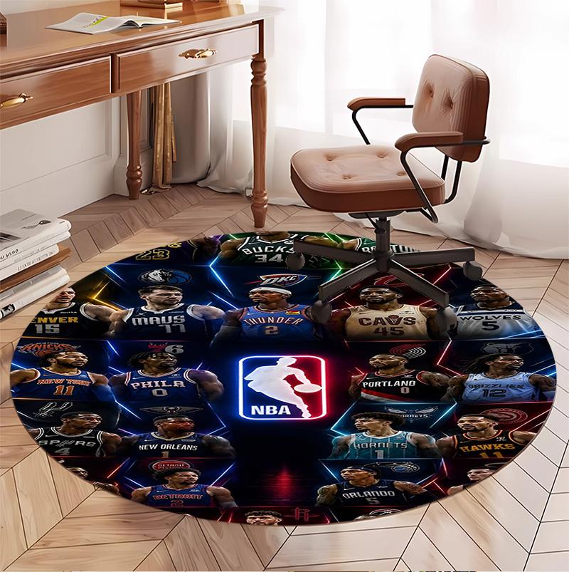 NBA Pattern Round Rug, Indoor/Outdoor Mat, for Picnic, Gameroom, Bedroom, Office, Living Room, Home Decor Carpet, Birthday Gift