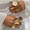 Fashion Sense Inlaid Pearl Flower Ring Simple Pleated Round Alloy Ring Set Daily Commuting Retro High-class Sense of Women's Jewelry