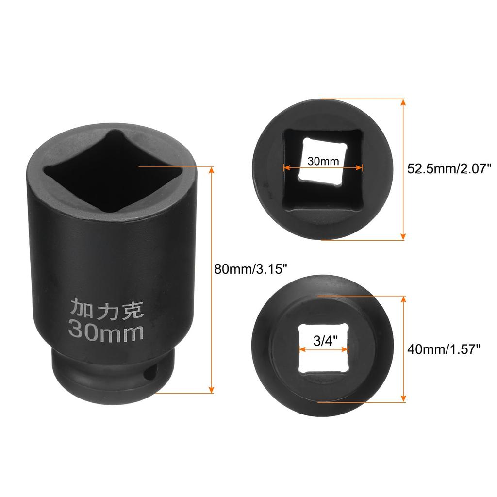 uxcell 2pcs Square 30mm Metric Square Impact Blackening Standard Wheel Socket for Automotive Machine and Home Use 4-Point Socket, 3/4" Drive, Socket,