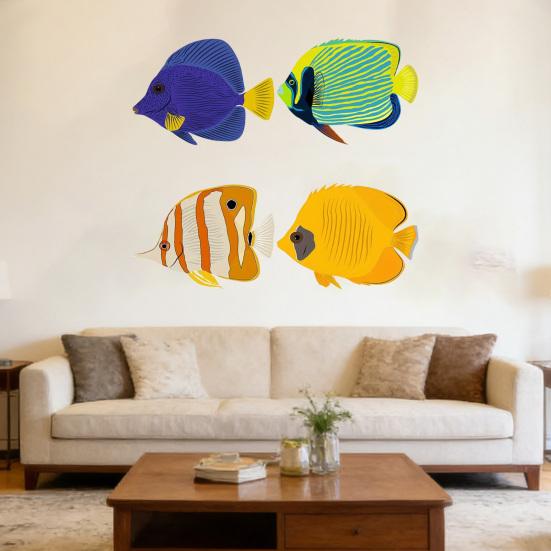 4 Stück Holzfisch Nautische Wanddekoration Rustikale Holz-Meeresfisch-Wandkunst Ozean Küsten-Thema Hängende Dekoration für Seehaus Schlafzimmer Badezimmer