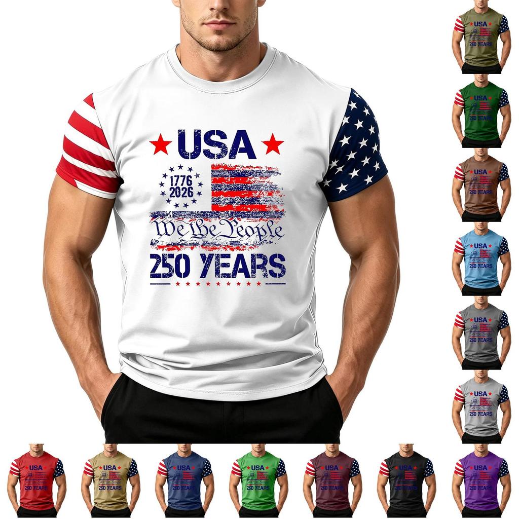 Men's Independence Day Flag Print Short Sleeve T-Shirt, Loose Casual Daily Summer Tops