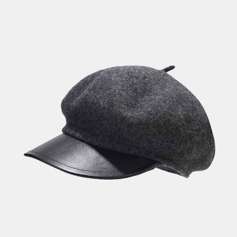 Internet Celebrity Beret Children Autumn and Winter British Retro Woolen Leather Brim Cap Painter Hat Tide