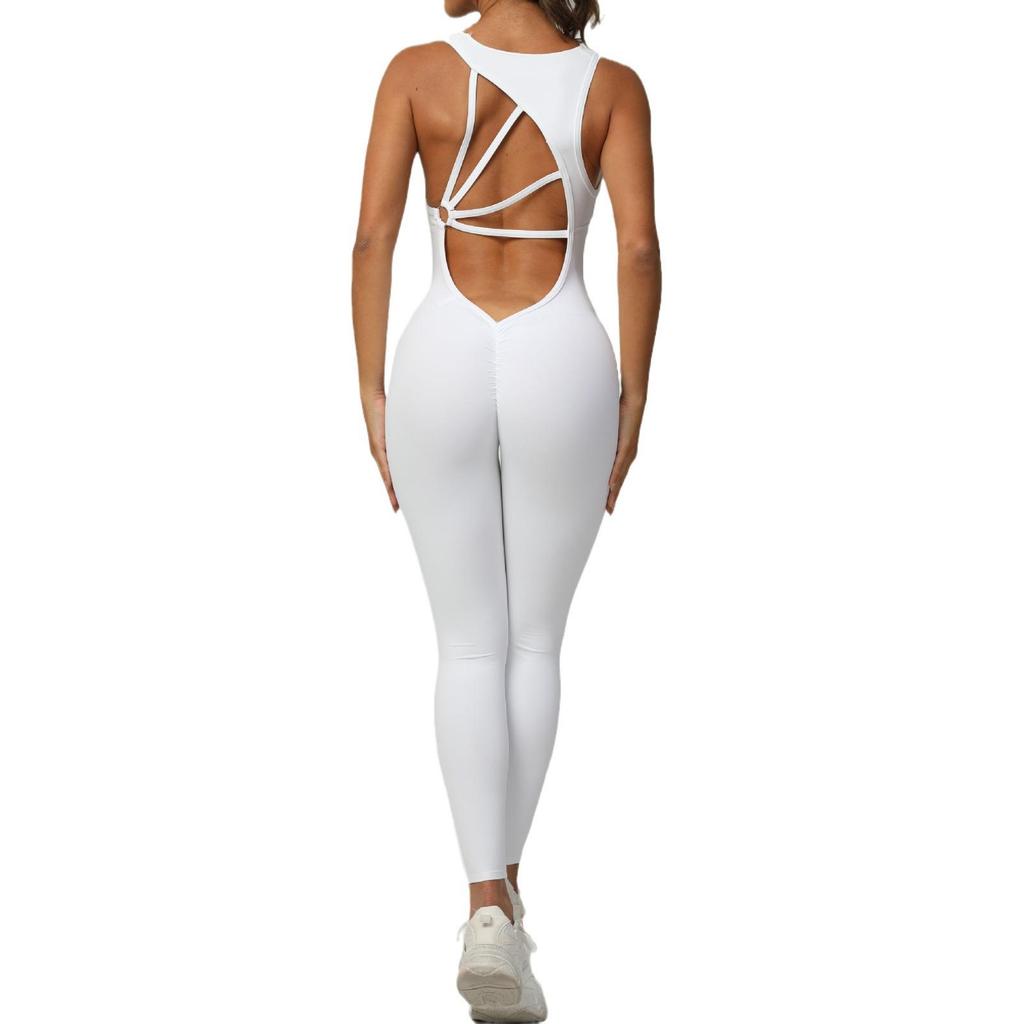 Peach Hip Yoga Jumpsuit: Quick-Dry, Wrinkle-Free, Butt Lift with Stylish Back Design