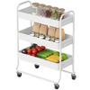 3-Tier Storage Trolley on Wheels, Rolling Utility Cart with Mesh Backets for Kitchen, Bathroom, Bedroom, White