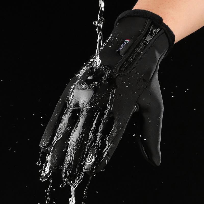 Outdoor Cycling Gloves for Men and Women In Autumn and Winter Sports Waterproof Zipper Windproof Plus Velvet Thickened Touch Screen Warm Gloves