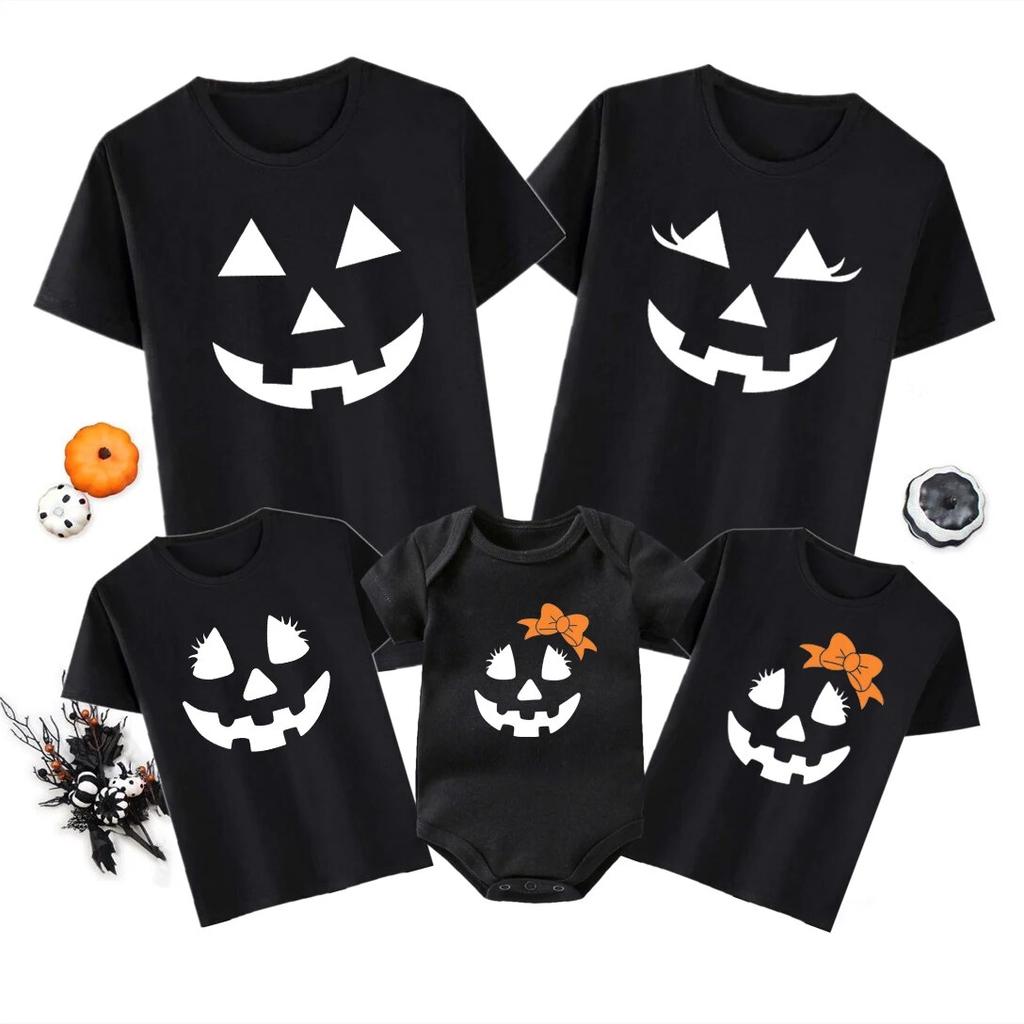 Women’s T-Shirts Funny Pumpkin Print Father Mother Daughter Son Shirts Baby Rompers Family Matching Outfits Cotton Clothes