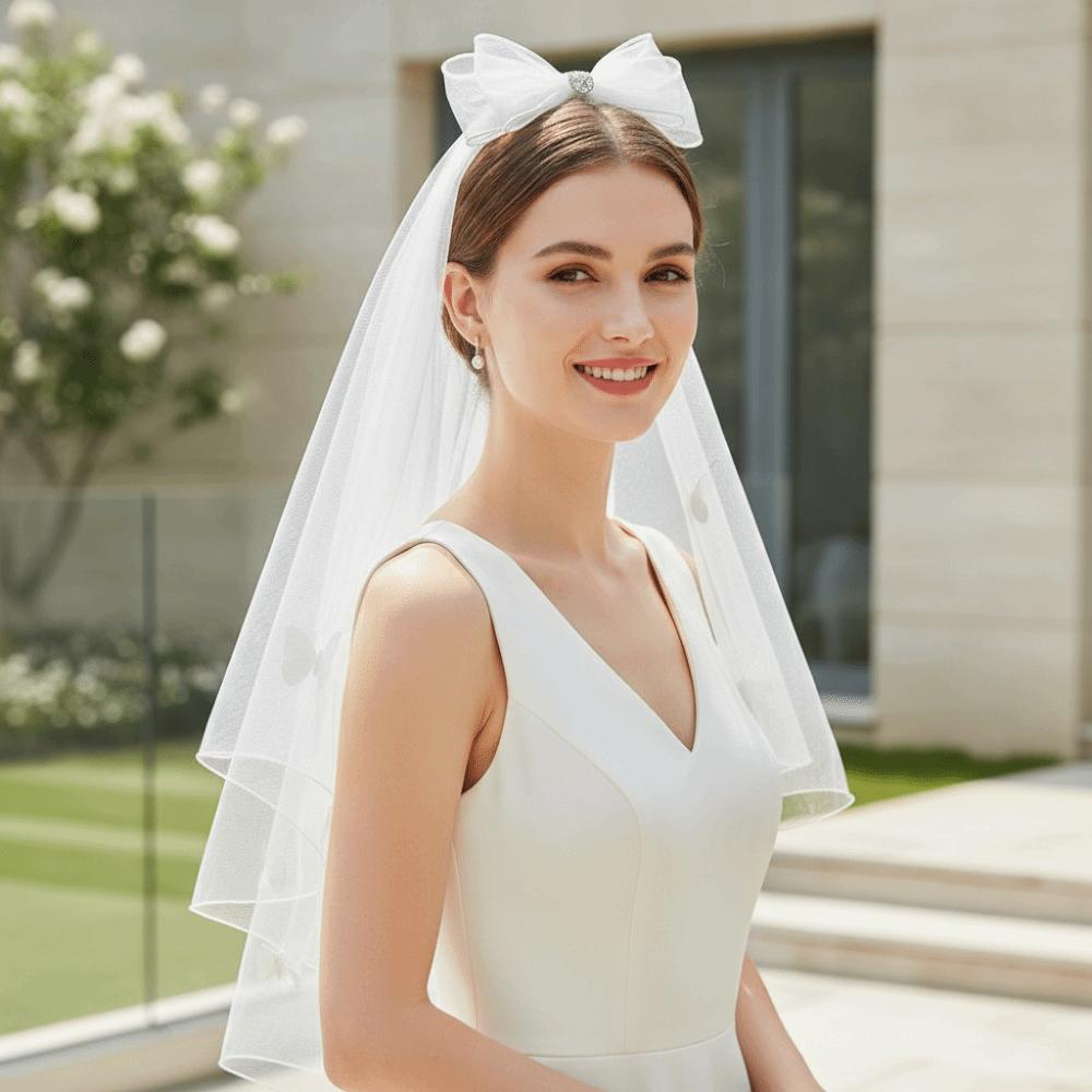 Soft Mesh Bridal Wedding Veil Hair Clip Short Tulle Veil Butterfly Mesh Headpiece  Civil Wedding