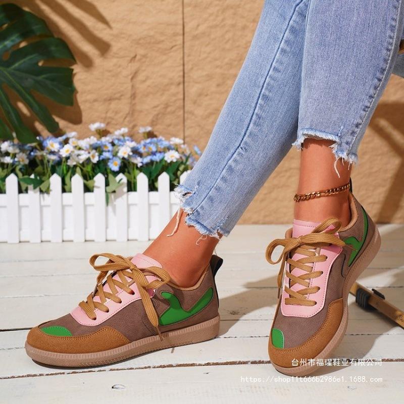 Women's flat shoes casual women's sports shoes single shoes 2025 autumn round head women's shoes color matching light mouth board shoes