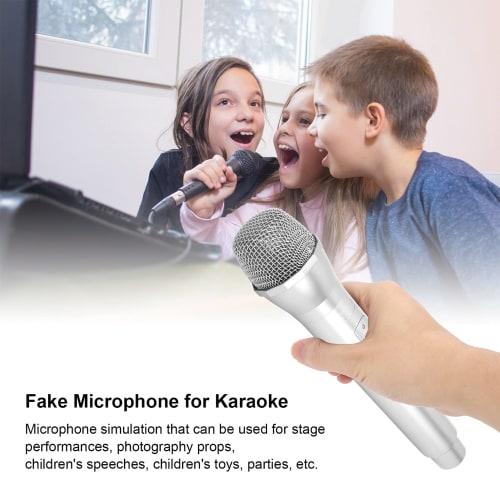 Fake Microphone for Karaoke, Singing Prop Microphone, Lightweight and Durable, 2.5x23.5x4.9cm, Party (Silver)
