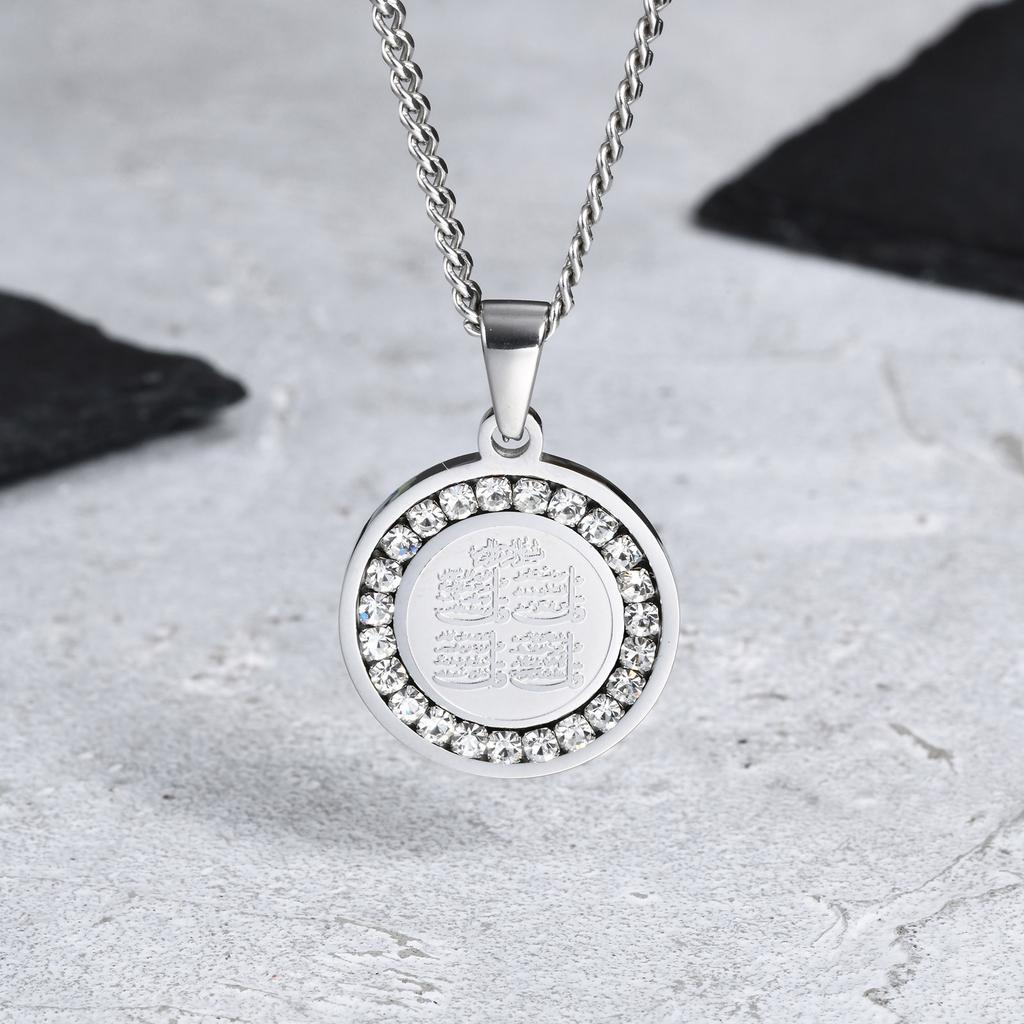 Bible Prayer Zircon Necklace for Men Boys,Stainless Steel Praying Hands Coin Pendant,Luxury Faith Jewelry Gift