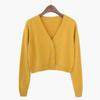 Fashion Short High Waist Long Sleeve Collar Women's Knit Cardigan Sweater Coat for Autumn Winter