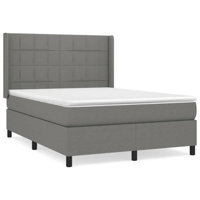 3131426 vidaXL Lit à sommier tapissier avec matelas Gris foncé 140x190cm Tissu