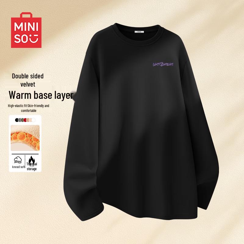 MINISO Men's Antibacterial Fleece-lined Mock Neck Thermal T-Shirt