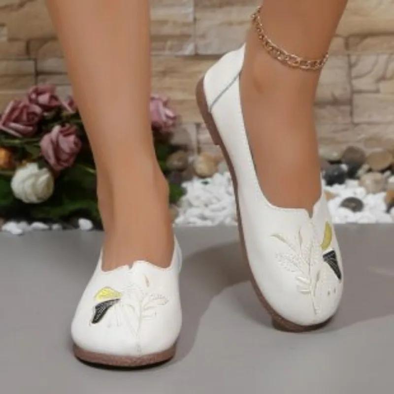 Fashion Women's  PU leather shoes, women's slip on walking shoes, mother's butterfly loafers, women's comfortable flat shoes