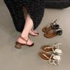 Fashion Fashion Block Heel Clip Toe One Buckle Strap Sandals New Summer Round Toe Metal Buckle Mid-heel Non-slip Beach Roman Shoes