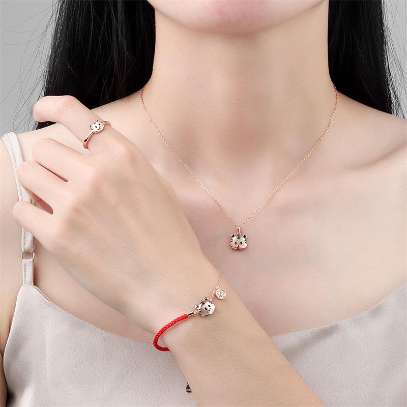 Simple Cute Lucky Tiger Bracelets for Women 925 Sterling Silver Jewelry Fashion Bangles Girl New Year Birthday Gifts