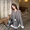 Women's Winter V-Neck Lace Patchwork Knit Sweater - Soft, Warm, Loose, Slimming Design