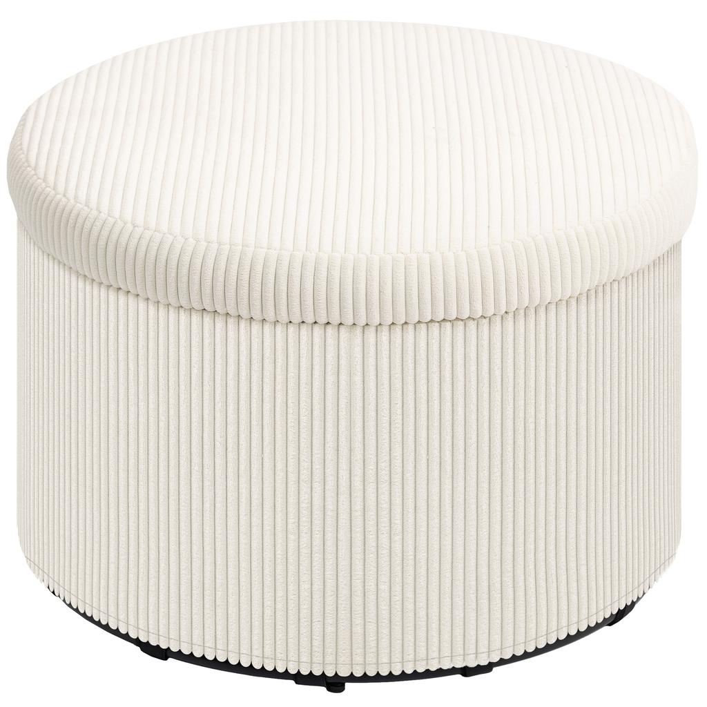 Footstool with 97 L Storage Space, Corduroy Fabric, Foam, Seat Stool, Beige